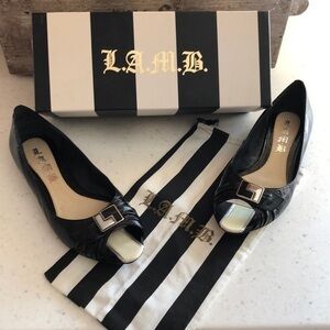 Vintage L.A.M.B. “Grisel” 7.5 Leather Peep Toe Ballet Flats Black White Shoe EUC